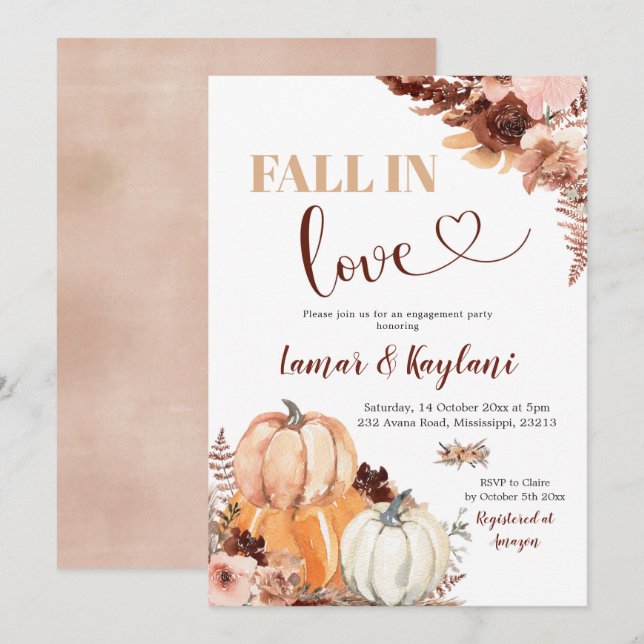 Invitation Rustic Boho Citrouille Tombe Dans L'Amour Partie E (Devant / Derrière)