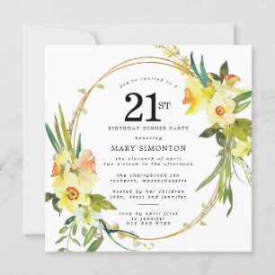 Invitation Rustic Boho Daffodil 21ème anniversaire Dîner fête