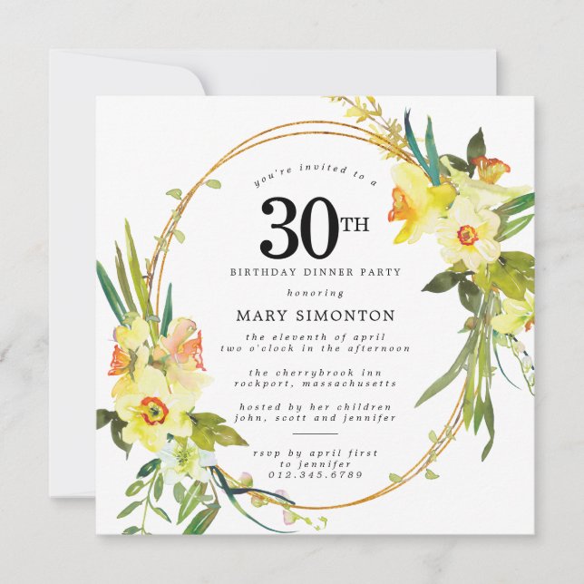 Invitation Rustic Boho Daffodil 30e anniversaire Dîner fête (Devant)