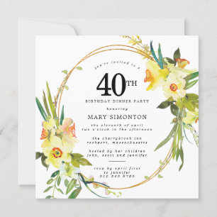 Invitation Rustic Boho Daffodil 40e anniversaire Dîner fête