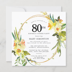 Invitation Rustic Boho Daffodil 80e anniversaire Dîner fête
