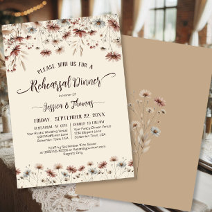 Invitation Rustic Boho Fleur sauvage répétition et dîner Mari
