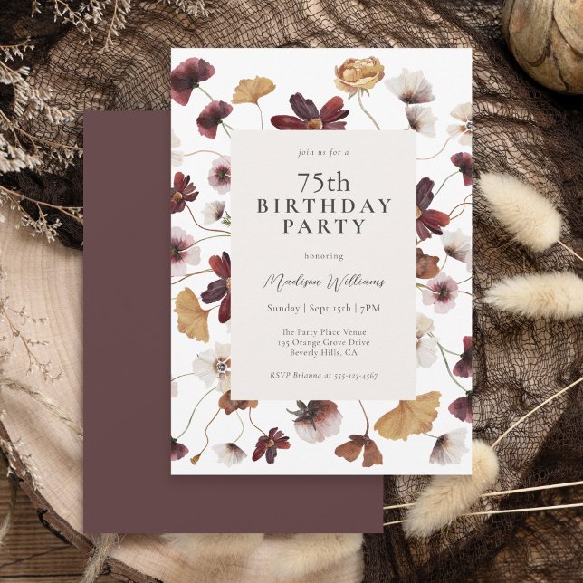 Invitation Rustic Boho Fleurs sauvages 75e fête d'anniversair (Available in printed and instant download digital formats.)