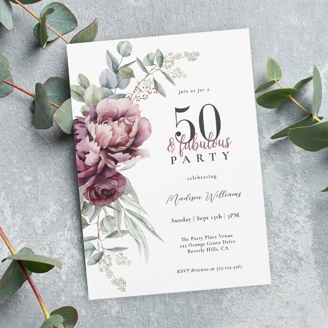 Invitation Rustic Boho Floral 50 et fabuleuse fête d'annivers (Available as printed or paperless digital download!)