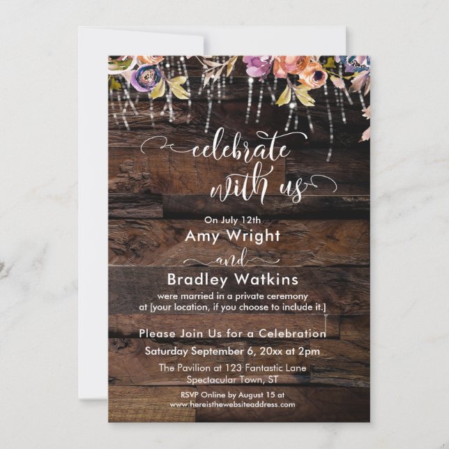 Invitation Rustic Boho Floral fêter avec nous Réception (Devant)