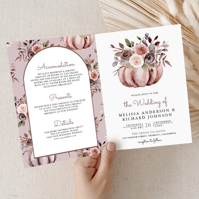 Invitation Rustic Boho Neutral Pumpkin Floral QR Code Wedding (Créateur téléchargé)