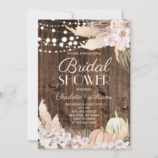 Invitation Rustic Boho Pampas Grass Bridal Shower (Devant)