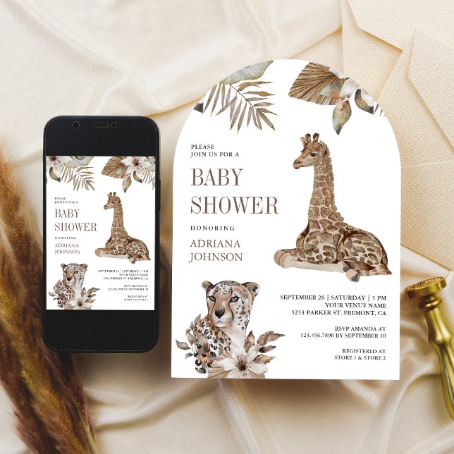 Invitation Rustic Boho Safari Leopard and Giraffe Baby Shower (Créateur téléchargé)