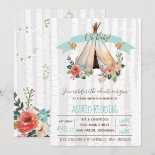 Invitation Rustic Boho Teepee Baby shower neutre entre les se