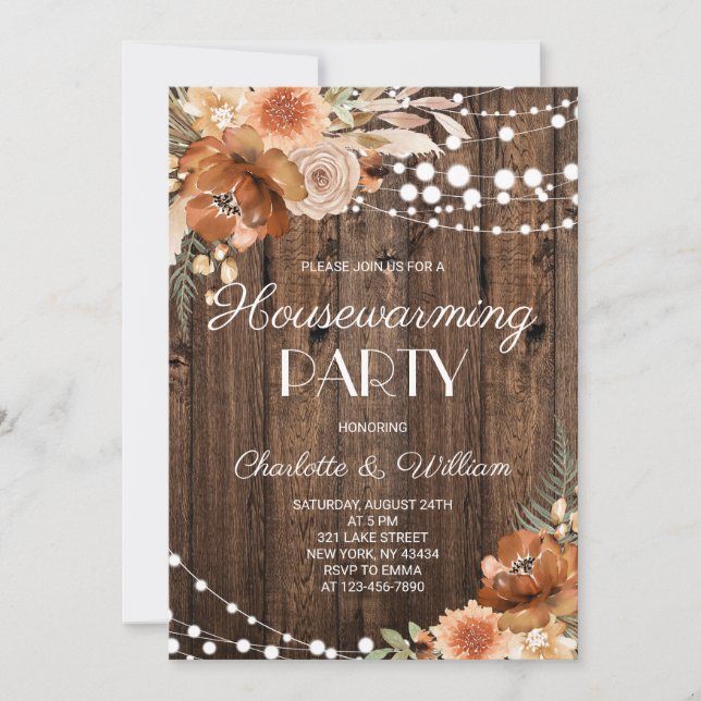 Invitation Rustic Boho Terracotta Floral Housewarming Party (Devant)
