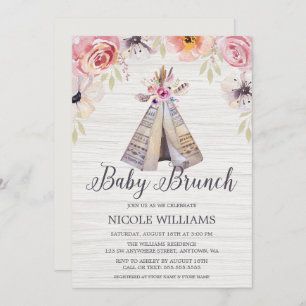 Invitation Rustic Boho Tribal Teepee Girl Baby Brunch Douche