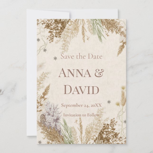 Invitation Rustic Boho Winter Save the Date with Pampas Grass (Devant)