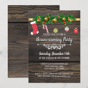 Invitation Rustic Bois Hiver Fête de Ménage