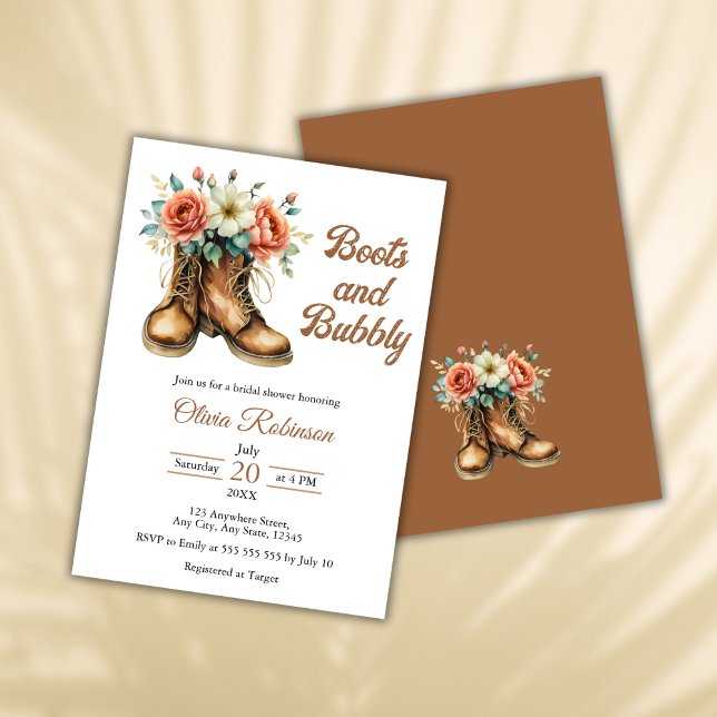 Invitation Rustic Boots and Bubbly Western Bridal Shower  (Rustic Boots and Bubbly Western Bridal Shower Invitation )