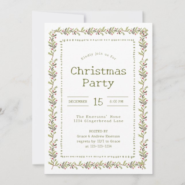 Invitation Rustic Botanical Christmas Party (Devant)