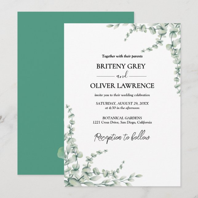 Invitation Rustic Botanical Eucalyptus Greenery Wedding (Devant / Derrière)