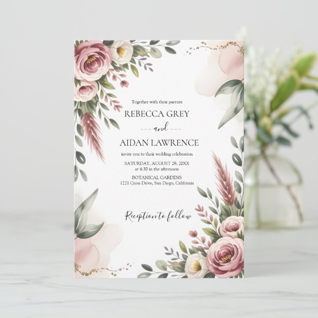 Invitation Rustic Botanical Eucalyptus Greenery Wedding  (Debout devant)