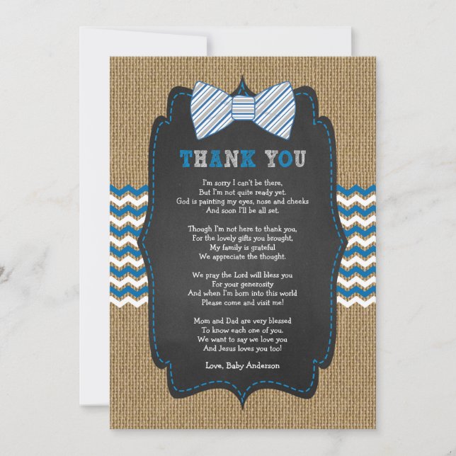 Invitation Rustic Bow Cravate poème de Baby shower merci note (Devant)