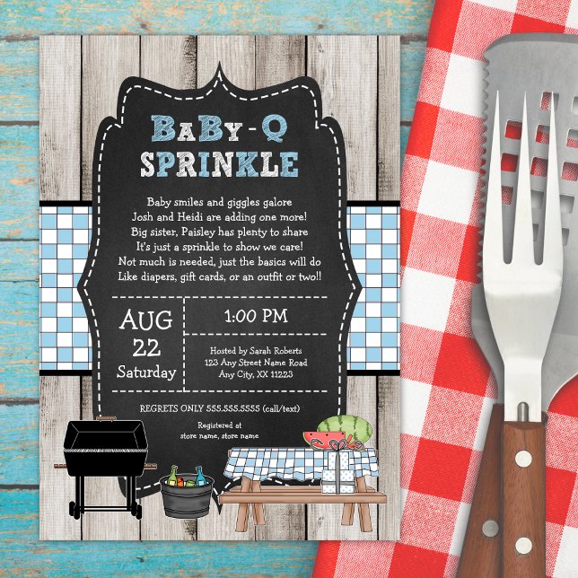 Invitation Rustic Boy Baby Q Sprinkle, baby shower barbecue (Créateur téléchargé)