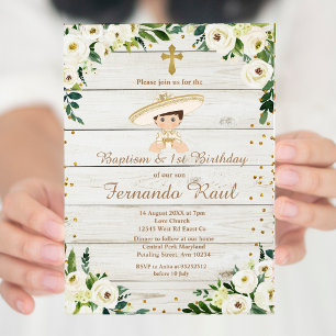 Invitation Rustic Boy Baptême et premier anniversaire Mexicai