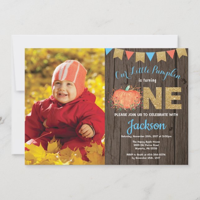 Invitation Rustic Boy Citrouille Automne Anniversaire Invitat (Devant)