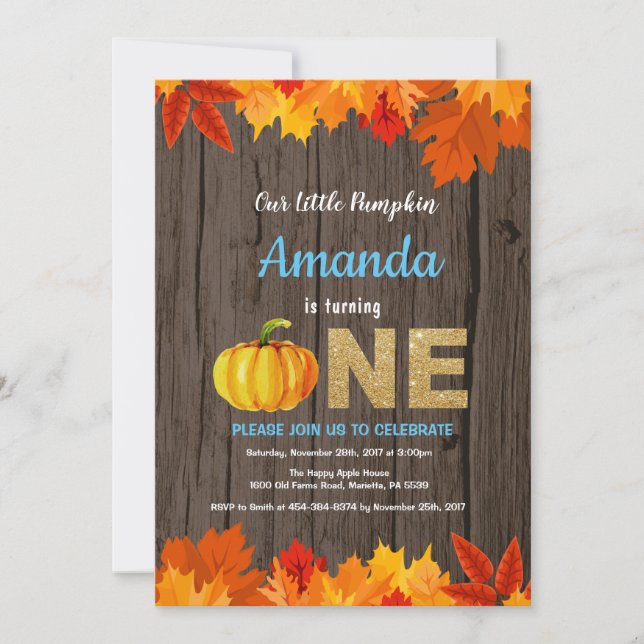 Invitation Rustic Boy Citrouille Automne Anniversaire Invitat (Devant)