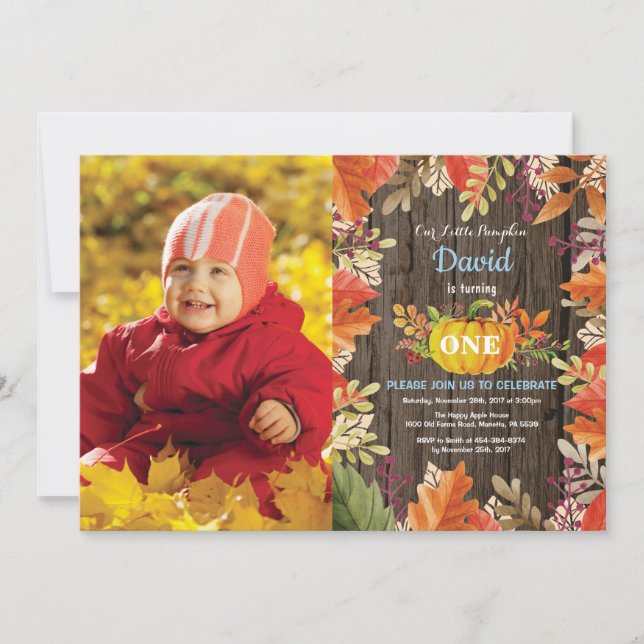 Invitation Rustic Boy Citrouille Automne Anniversaire Invitat (Devant)