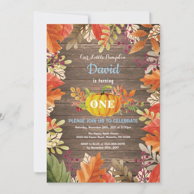 Invitation Rustic Boy Citrouille Automne Anniversaire Invitat (Devant)