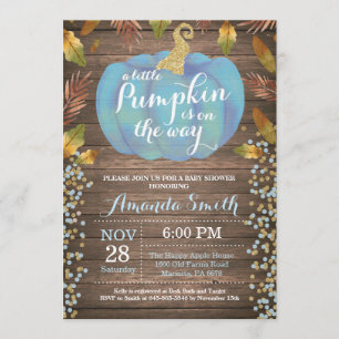 Invitation Rustic Boy Citrouille Automne Baby shower Gold Par