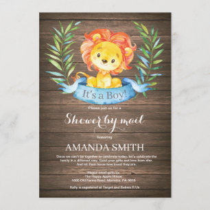 Invitation Rustic Boy Lion Baby shower par courrier