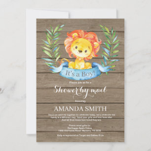 Invitation Rustic Boy Lion Baby shower par courrier