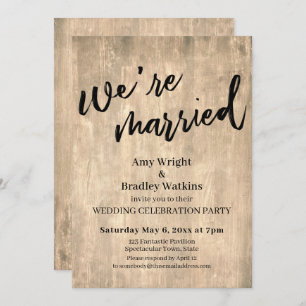 Invitation Rustic Brown Wood Nous sommes mariés Mariage Récep
