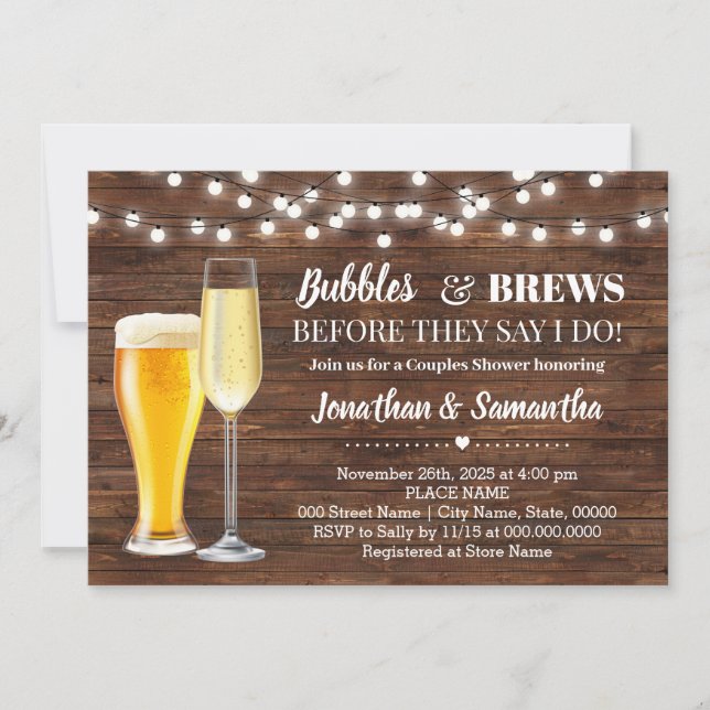 Invitation Rustic Bubbles & brins avant que je ne les couples (Devant)