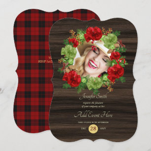 Invitation Rustic Buffalo Plaid PHOTO Wreath Moderne TOUT ÉVÉ