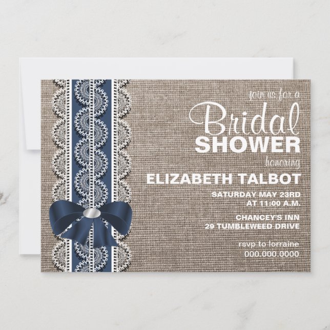 Invitation Rustic Burlap, Lace & Bow (Devant)