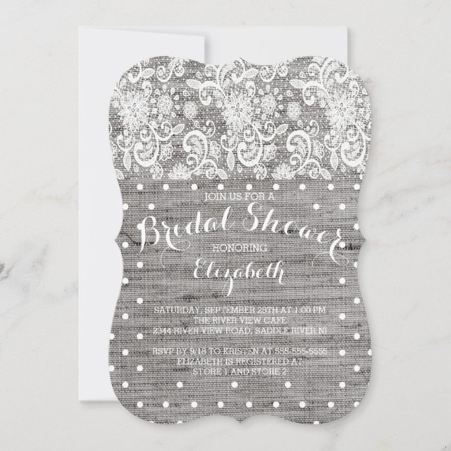 Invitation Rustic Burlap Lace Grey (Devant)