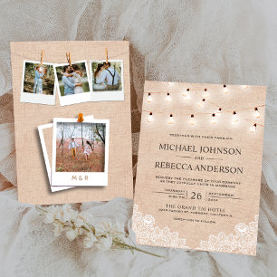 Invitation Rustic Burlap Lace String Lights Mariage photo