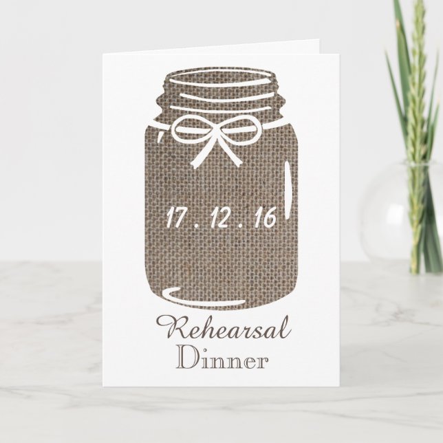 Invitation Rustic Burlap Mason Jar Dîner de répétition Mariag (Devant)
