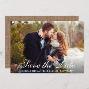 Invitation Rustic Burlap Save the Date Couple Photo