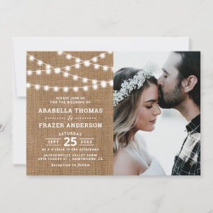 Invitation Rustic Burlap String Lumières Mariage photo