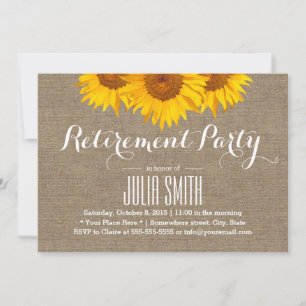Invitation Rustic Burlap Sunflower Parti de retraite