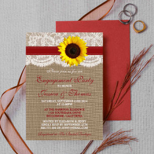Invitation Rustic Burlap Tournesol Partie d'engagement ou dou