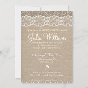 Invitation Rustic Burlap & Vintage Baby shower de dentelle In