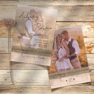 Invitation Rustic Burlap Wood Fleur sauvage Boho Mariage phot