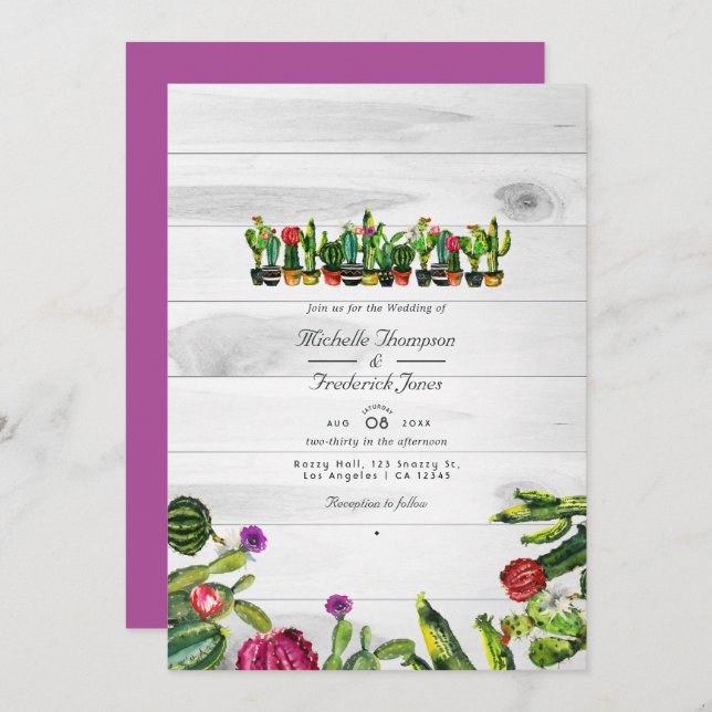 Invitation Rustic Cactus Succulents QR Code RSVP Mariage (Devant / Derrière)