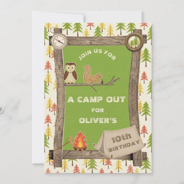 Invitation Rustic Camp Out fête d'anniversaire (Devant)