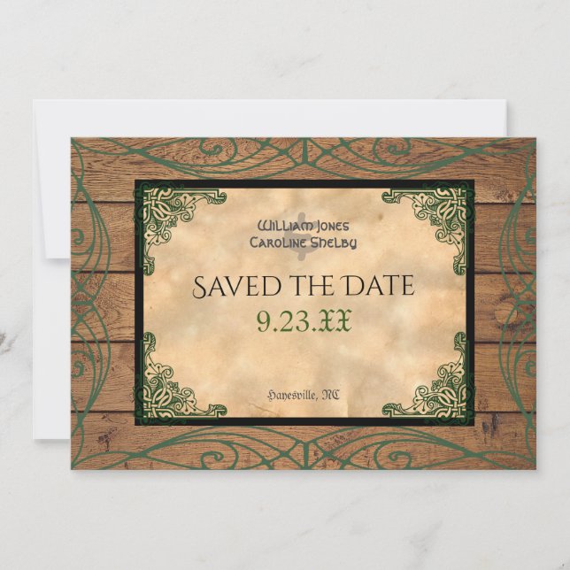 Invitation Rustic Celtic Claddagh Enregistrer la date (Devant)