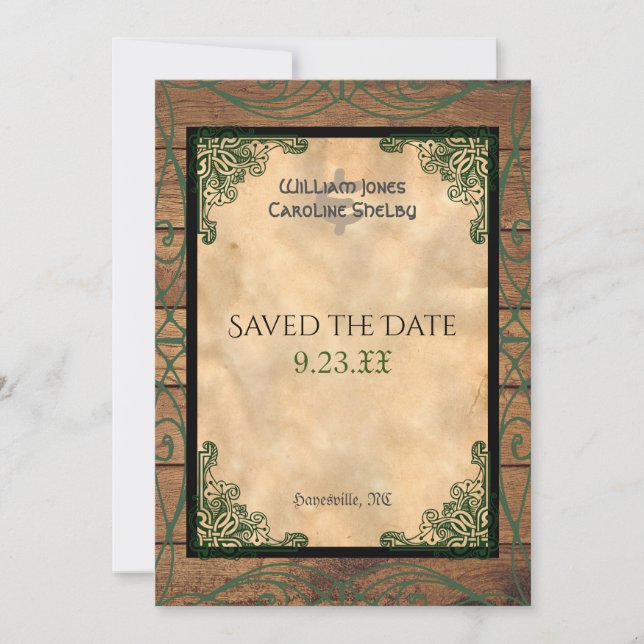 Invitation Rustic Celtic Claddagh Enregistrer la date (Devant)