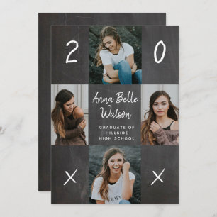 Invitation Rustic Chalk Photo Collage School Graduation Party