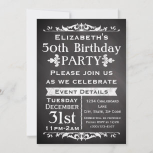 Invitation Rustic Chalkboard Ardoise 50e fête d'anniversaire